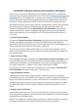 Top Benefits of Hiring an Industrial Land Consultant in Ahmedabad