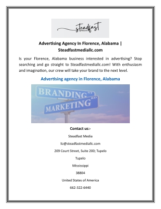 Advertising Agency In Florence, Alabama  Steadfastmediallc