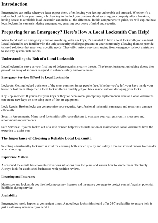 Preparing for an Emergency? Here’s How A Local locksmith Can Help!