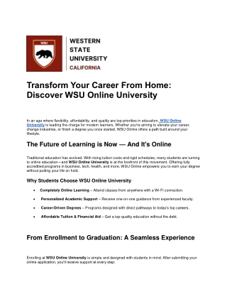 Transform Your Career From Home with WSU Online University