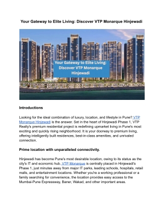 VTP Monarque Hinjewadi | Luxury 2 & 3 BHK Flats in Pune