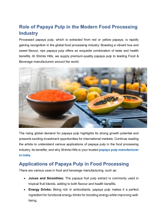 Role of Papaya Pulp in Modern Food Processing industry