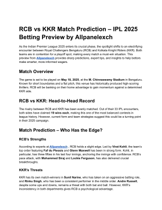 RCB vs KKR Match Prediction – IPL 2025 Betting Preview by Allpanelexch