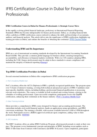 IFRS Certification Course in Dubai for Finance Professionals