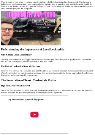 10 Signs You’ve Found a Great Local locksmith