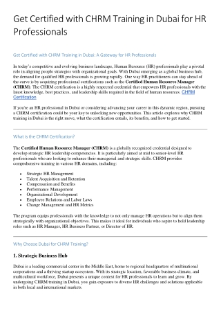 Get Certified with CHRM Training in Dubai for HR Professionals