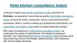 Hotel kitchen consultancy Indore