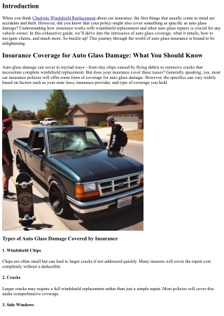 Insurance Coverage for Auto Glass Damage: What You Should Know
