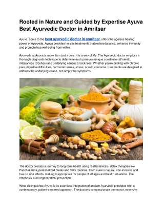 Rooted in Nature and Guided by Expertise Ayuva Best Ayurvedic Doctor in Amritsar