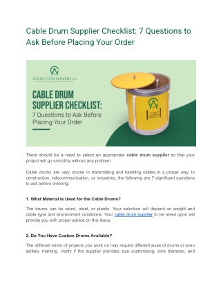 Cable Drum Supplier Checklist_ 7 Questions to Ask Before Placing Your Order