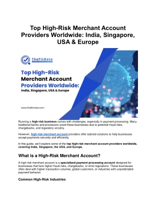 Top High-Risk Merchant Account Providers Worldwide: India, Singapore, USA & Euro