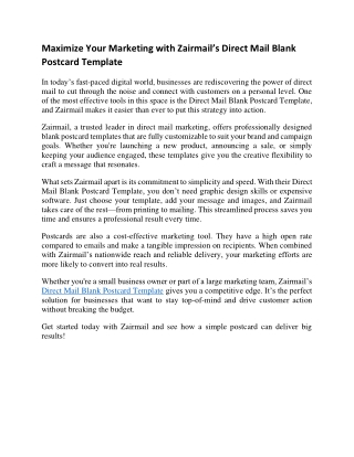 Maximize Your Marketing with Zairmail’s Direct Mail Blank Postcard Template