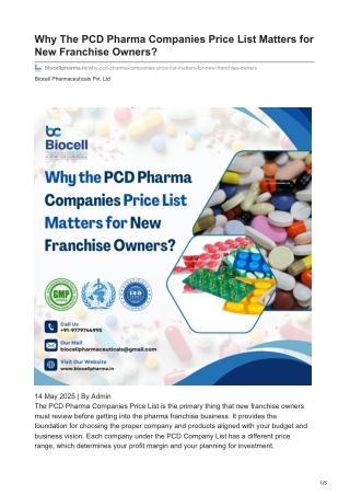 Why The PCD Pharma Companies Price List Matters for New Franchise Owners