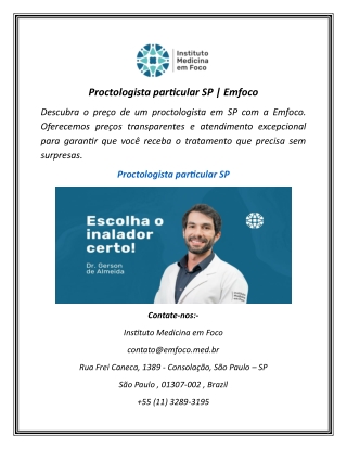 Proctologista particular SP  Emfoco