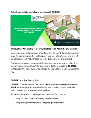 Going Green  ISO 14001 in Indonesia