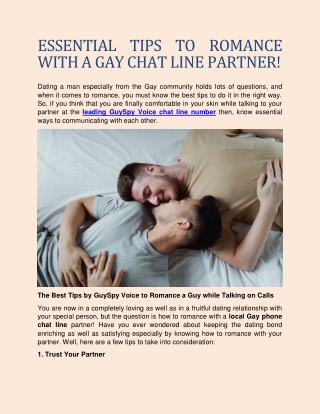 Essential Tips to Romance with a Gay Chat Line Partner!