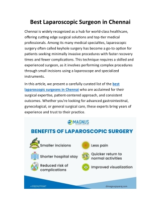 Best Laparoscopic Surgeon in Chennai