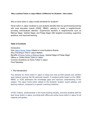 Why Localized Tuition in Jaipur Makes a Difference for Students