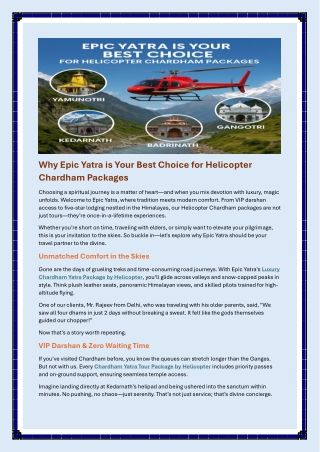 Why Epic Yatra is Your Best Choice for Helicopter Chardham Packages