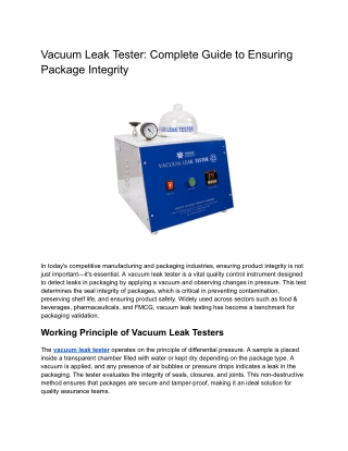 Vacuum Leak Tester Complete Guide to Ensuring Package Integrity