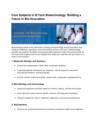 Core Subjects in B.Tech Biotechnology