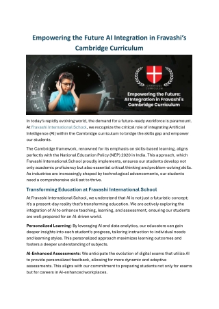Empowering the Future AI Integration in Fravashi’s Cambridge Curriculum