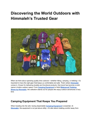 Comfort and Durability in the Best Outdoor Equipment by Himmaleh