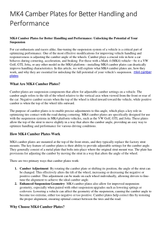 MK4 Camber Plates for Better Handling and Performance