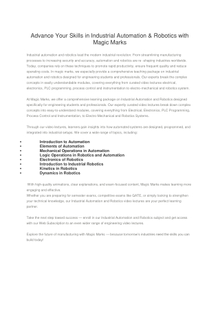 Advance Your Skills in Industrial Automation & Robotics with Magic Marks