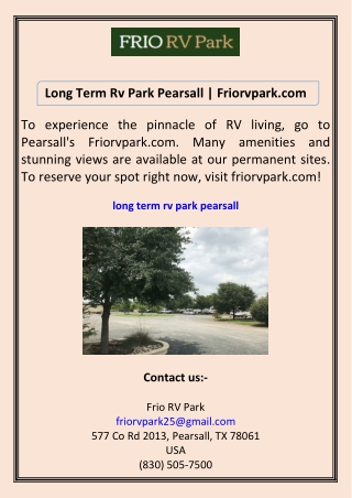 Long Term Rv Park Pearsall Friorvpark.com
