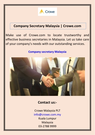 Company Secretary Malaysia Crowe.com