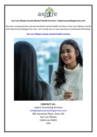 San Luis Obispo County Mental Health Services  Aspirecounselingservice.com