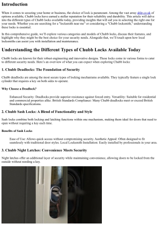 Understanding the Different Types of Chubb Locks Available Today