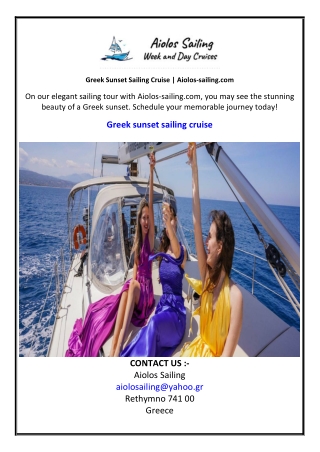 Greek Sunset Sailing Cruise  Aiolos-sailing.com