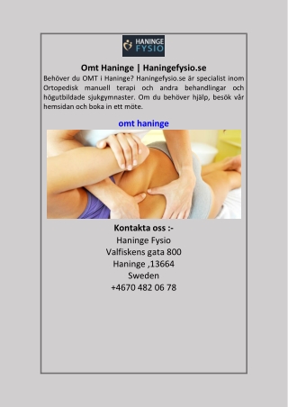 Omt Haninge | Haningefysio.se