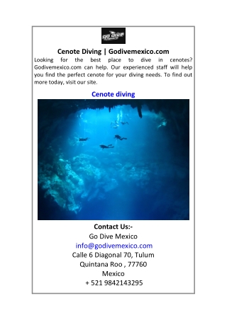 Cenote Diving | Godivemexico.com
