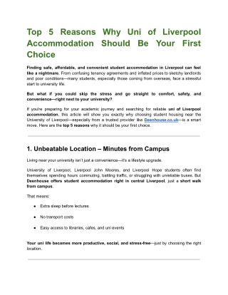 Top 5 Reasons Why Uni of Liverpool Accommodation Should Be Your First Choice