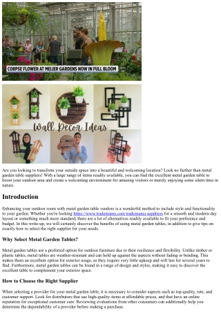 Enhance Your Outdoor Area with Metal Garden Table Providers