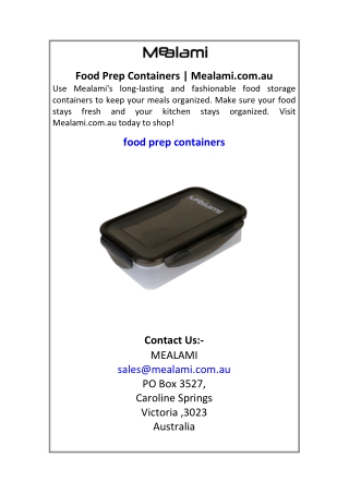 Food Prep Containers | Mealami.com.au