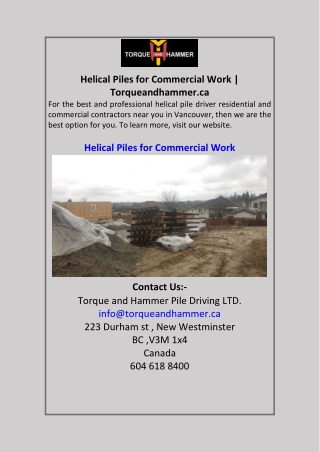 Helical Piles for Commercial Work | Torqueandhammer.ca