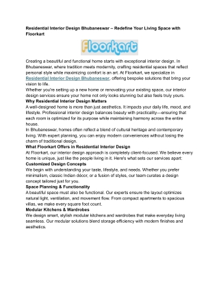 Residential Interior Design Bhubaneswar – Redefine Your Living Space with Floork