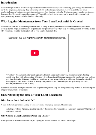 Why Regular Maintenance from Your Local locksmith Is Crucial