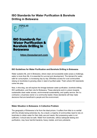 ISO Standards for Water Purification & Borehole Drilling in Botswana