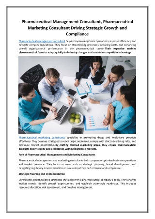Pharmaceutical Management Consultant, Pharmaceutical Marketing Consultant Driving Strategic Growth and Compliance