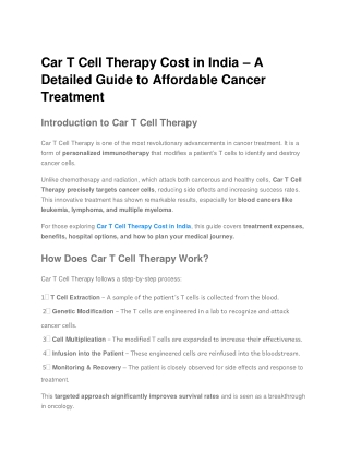 10 - Car T Cell Therapy Cost in India – A Detailed Guide to Affordable Cancer Treatment