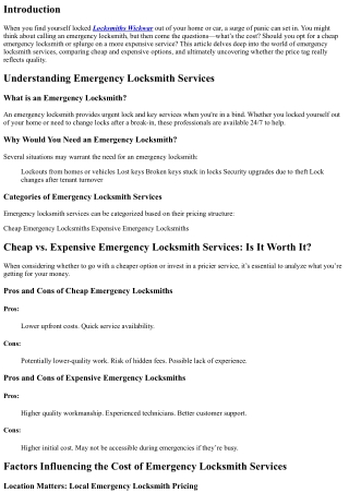 Cheap vs. Expensive Emergency Locksmith Services: Is It Worth It?
