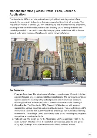 Manchester MBA Class Profile Fees Career  Application