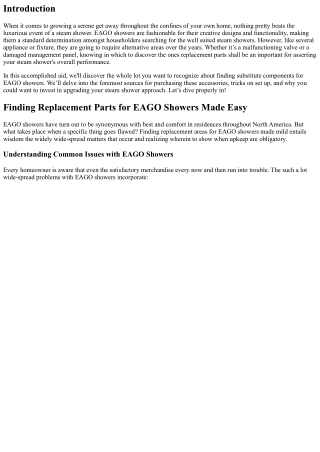 Finding Replacement Parts for EAGO Showers Made Easy