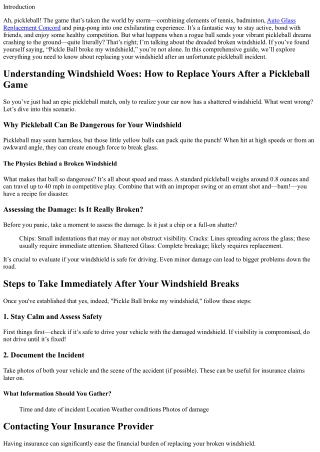 Windshield Woes: How to Replace Yours After a Pickleball Game