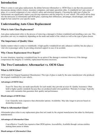 Aftermarket vs. OEM Glass: Which is Best for Your Windshield Replacement?